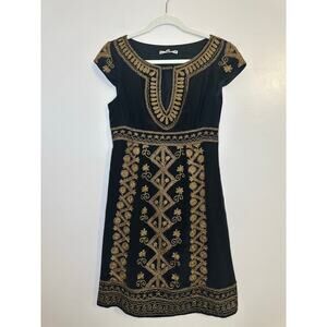 Vintage Y2K Womens Nanette Lepore Silk Black Gold Brocade Whimsigoth  Size 4